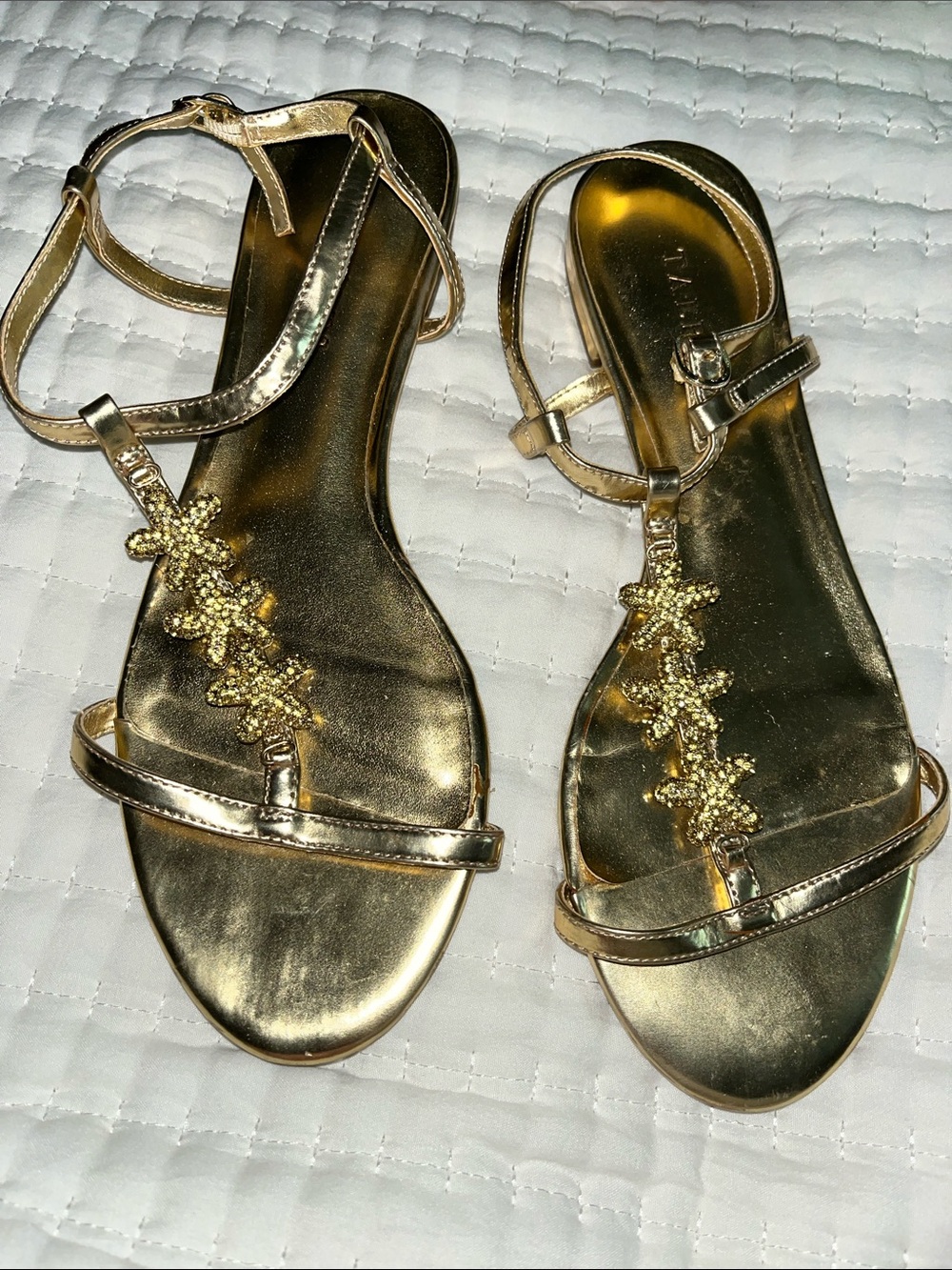 Talbots Gold Jeweled T-Strap Sandals